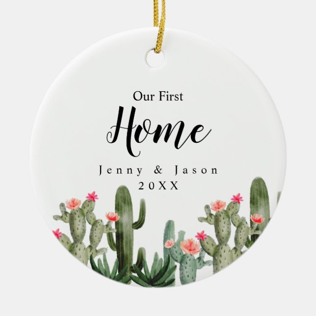 Cactus Blommigt Vår första botaniska prydnad hemma Julgransprydnad Keramik (Framsidan)