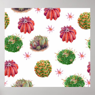 Cactus Blommigt: Watercolor Background Poster