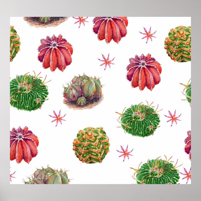Cactus Blommigt: Watercolor Background Poster (Framsidan)