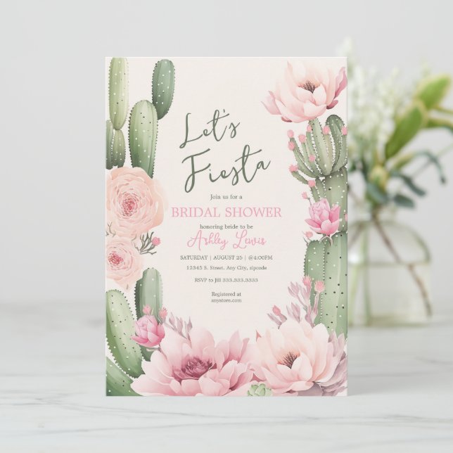 Cactus Blush rosa Fiesta Boho Greenery Bröllop Inbjudningar (Stående Fram)