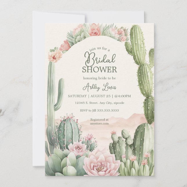 Cactus Boho Cowgirl Möhippa blommor Inbjudningar (Framsida)