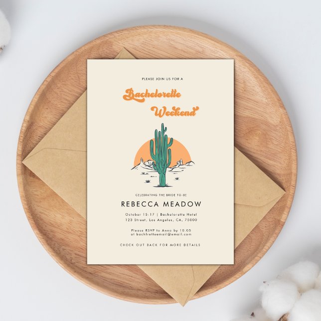 Cactus Boho Desert Retro 70s Bachelorette Helg Inbjudningar (Skapare uppladdad)