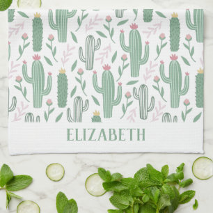 Cactus botanical mönster personlig kökshandduk