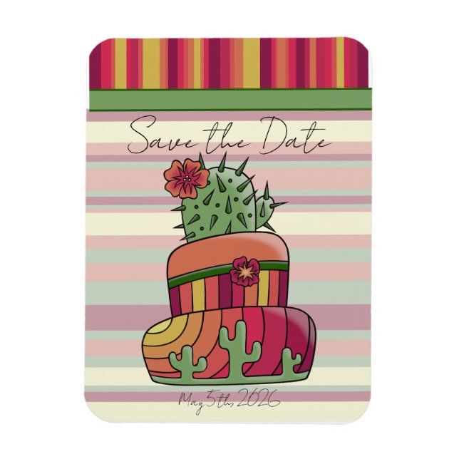 Cactus bröllopstårta "Spara datum" Magnet (Vertikal)