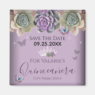 Cactus Butterfly Elegant Quinceanera Spara datum Magnet