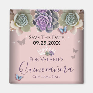 Cactus Butterfly Elegant Quinceanera Spara datum Magnet