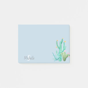 Cactus Cacti Succulent Southwest Blue Monogram Post-it Block