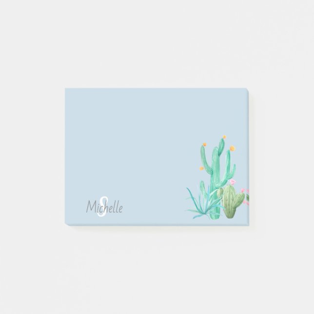 Cactus Cacti Succulent Southwest Blue Monogram Post-it Block (Framsida)