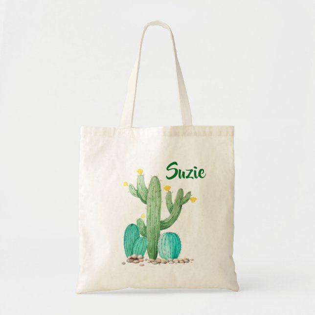 Cactus Cacti Sukkulent Akvarell Öken Handväska Tygkasse (Framsidan)