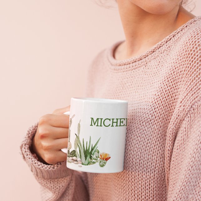 Cactus Cacti Watercolor Southwest Desert Monogram Kaffemugg (Skapare uppladdad)