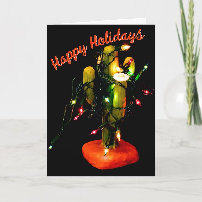 Cactus Candle Wrapped in Christmas Lights Kort (Framsida)