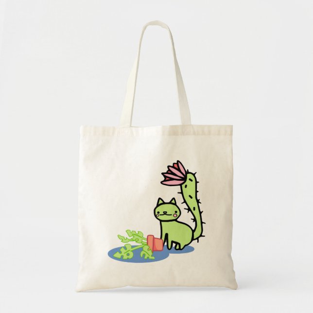 Cactus Cat Monstera Plant Tote Bag Tygkasse (Framsidan)