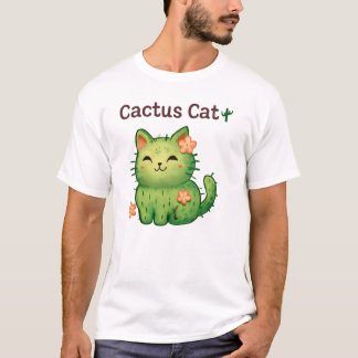 Cactus Cat 🌵 Tecknad Design 🐱 Cute Blommigt T Shirt