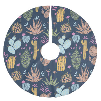 Cactus Charm: Blommigten Färgfull Vintage Julgransmatta Borstad Polyester