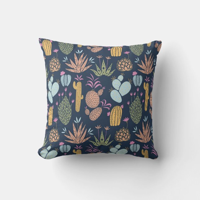 Cactus Charm: Blommigten Färgfull Vintage Kudde (Framsida)