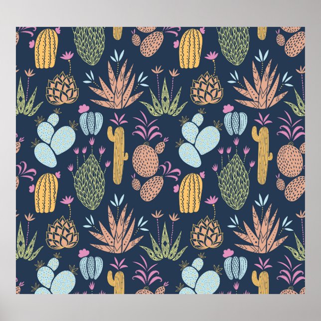 Cactus Charm: Blommigten Färgfull Vintage Poster (Framsidan)