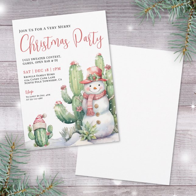 Cactus Christmas Party Inbjudningar (Cactus Snowman Christmas Party Invitation)