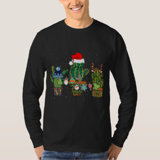 Cactus Christmas Reindeer Santa Hat Pajamas Xmas T Shirt