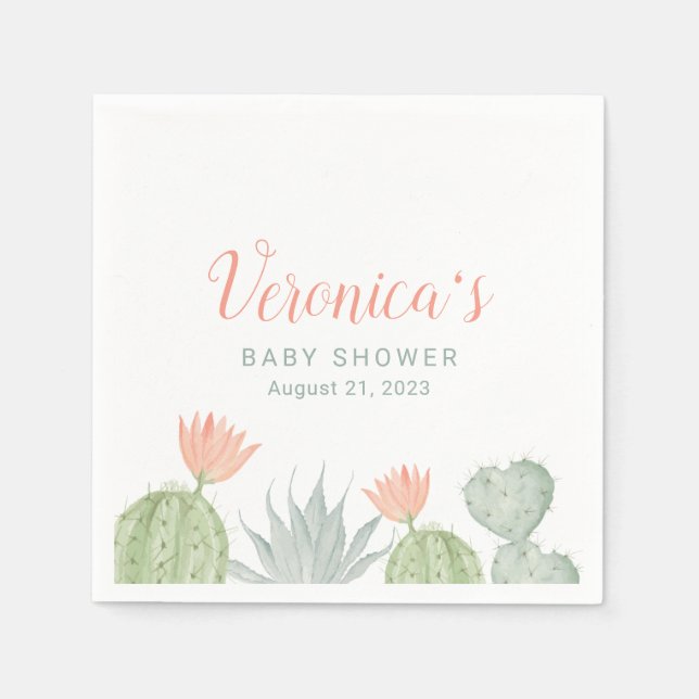 Cactus Cocktail Napkin | Cactus Baby Shower Pappersservett (Framsidan)