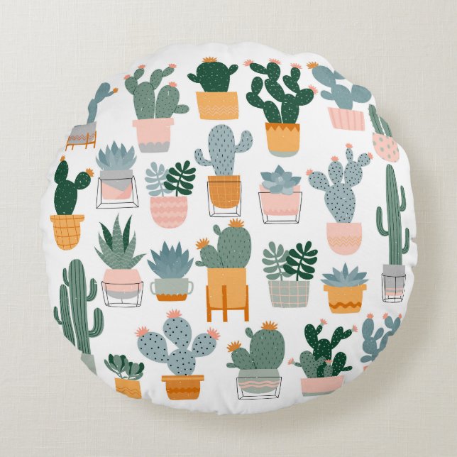 Cactus Collection in Pots Design Rund Kudde (Framsidan)