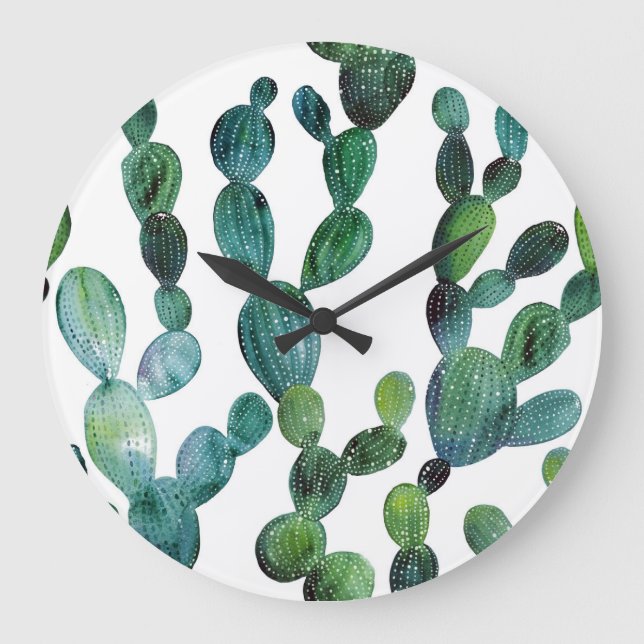 Cactus Craze: Tropical Watercolor Trend Stor Klocka (Framsida)