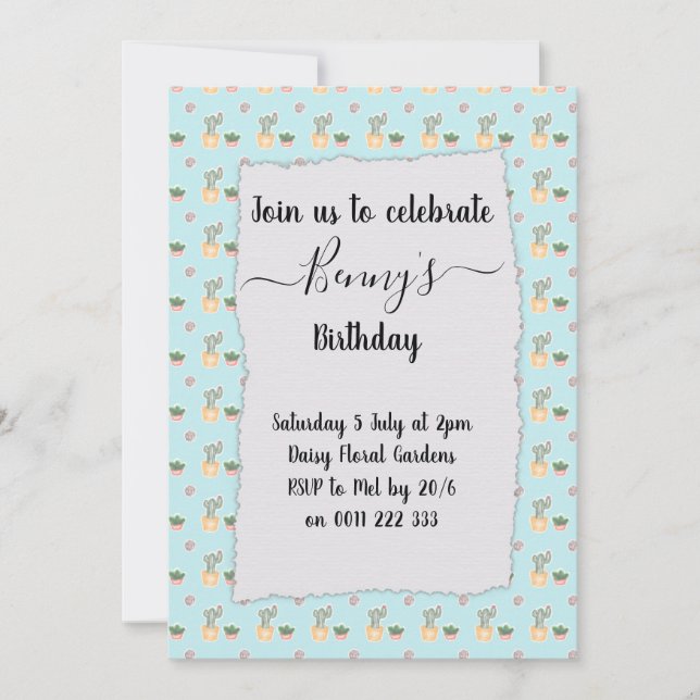 Cactus Crazy Födelsedagsfest Inbjudningar (Framsida)