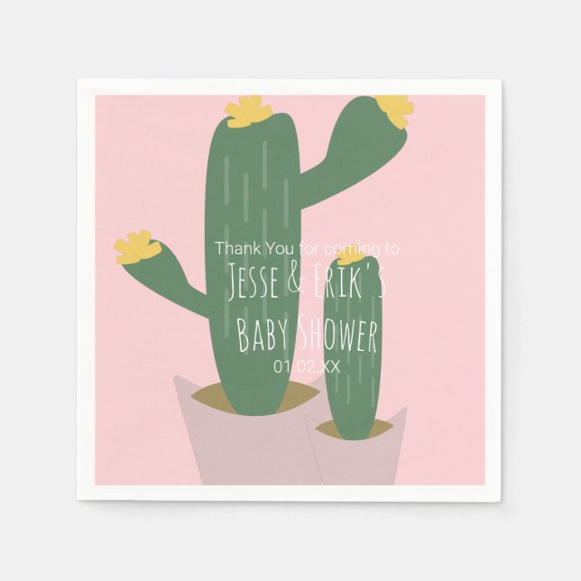 Cactus Cupcakes  Baby Shower Tacksar  Rosa Pappersservett (Framsidan)