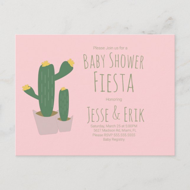 Cactus Cupcakes Rosa Baby Shower Inbjudan (Framsida)