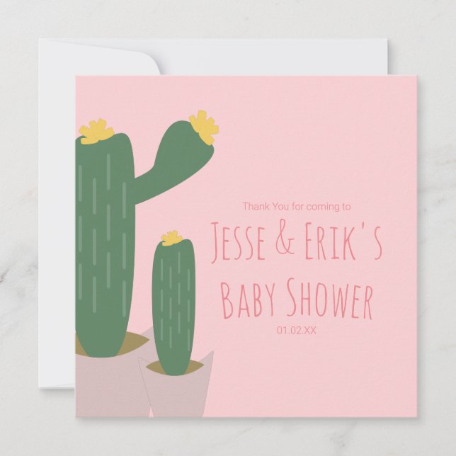 Cactus Cupcakes Rosa Bebisshower Tacksamhetskort Kort (Framsida)