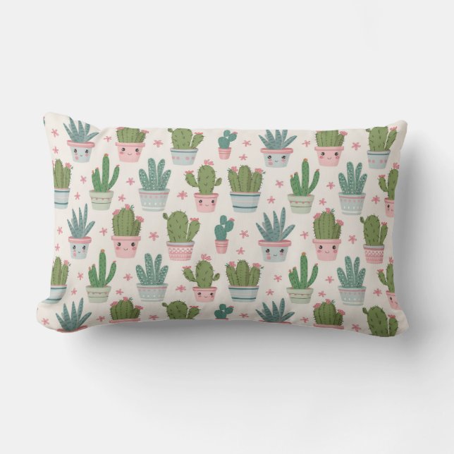 "Cactus Cuties in Pastel Pots" Lumbarkudde (Framsida)