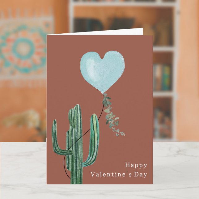 Cactus Desert Pun Terracotta Blue Alla hjärtans da Kort (Skapare uppladdad)