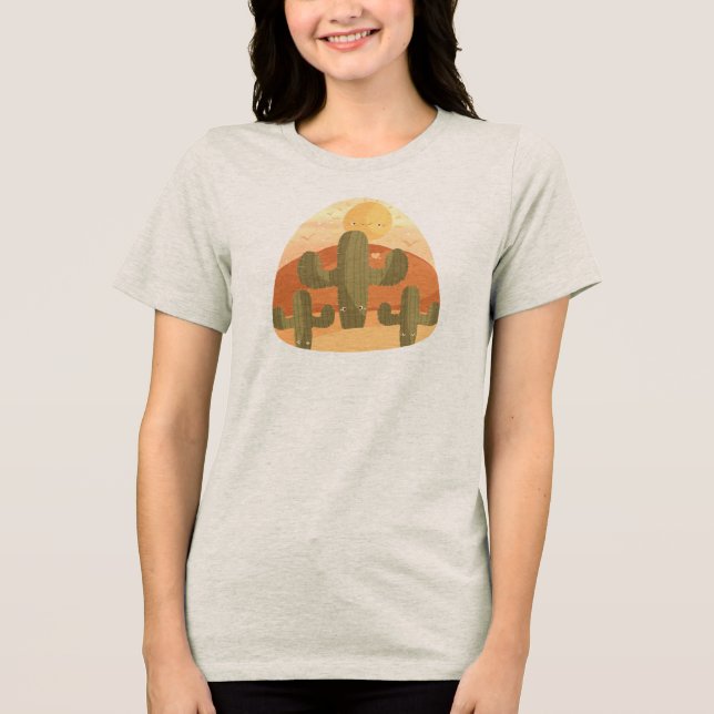 Cactus Desert With Sun T Shirt (Framsida)