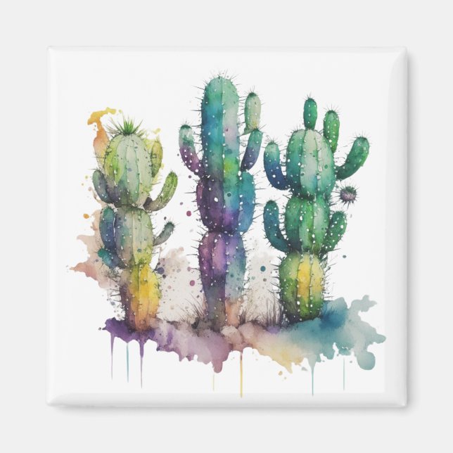 Cactus design med färgfyllda stänk magnet (Framsidan)