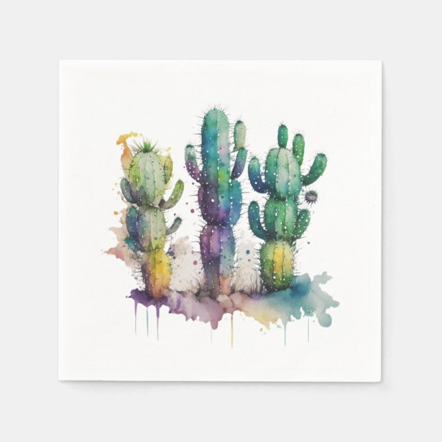 Cactus design med färgfyllda stänk pappersservett (Framsidan)