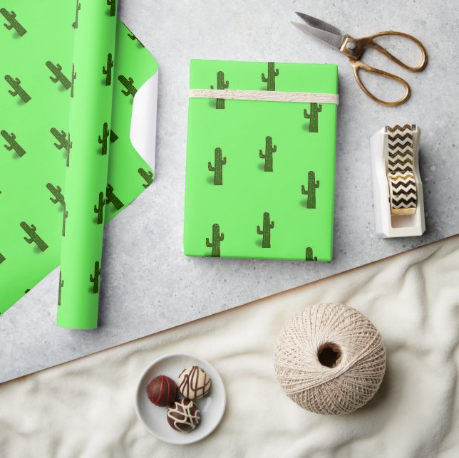 Cactus fabrik på ljust grönt presentpapper (Hantverk)