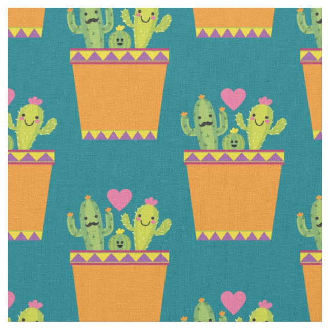 Cactus Family Cute Southwest Succulants Tyg (Närbild)