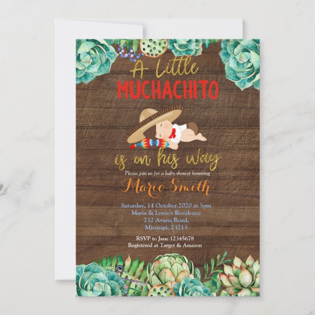 Cactus Fiesta Baby Muchacho Baby Shower Inbjudningar (Framsida)
