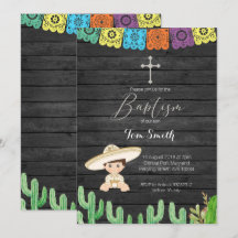 Cactus Fiesta Boy Baptism Christening Inbjudan