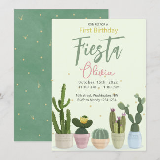 Cactus Fiesta First Birthday-inbjudan Inbjudningar