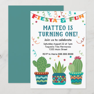 Cactus Fiesta-Födelsedagsfesten första året Inbjudningar