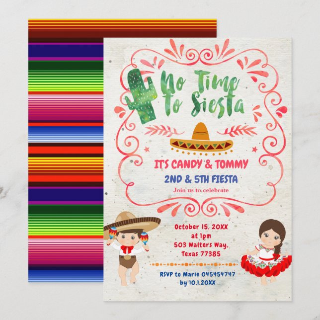  Cactus Fiesta Mexikanska Syskon  Inbjudningar (Fram/baksida)