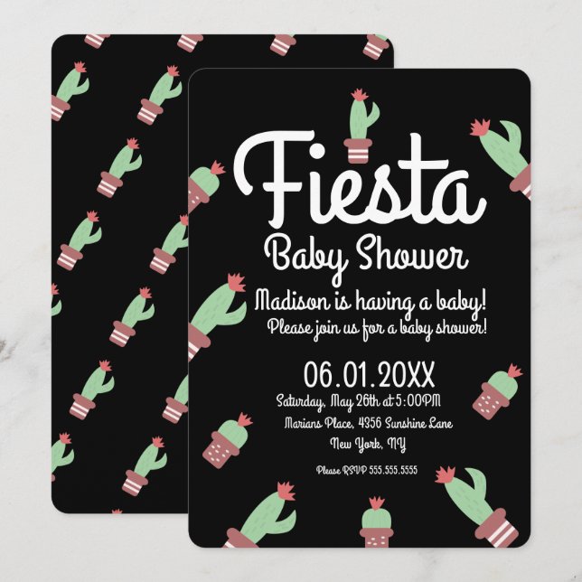 Cactus Fiesta Mix Upprepa Baby Shower Inbjudningar (Fram/baksida)