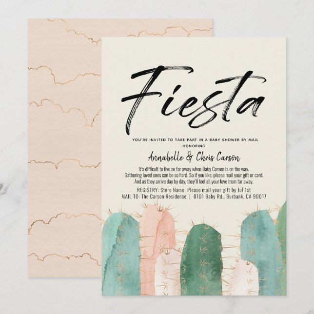Cactus Fiesta Rosa Baby Shower by Mail Inbjudningar (Fram/baksida)