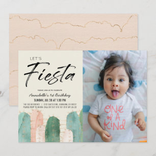 Cactus Fiesta Rosa Photo 1st Birthday Call Inbjudningar