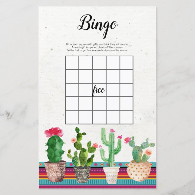 Cactus Fiesta Watercolor Bingo Game (Framsida)