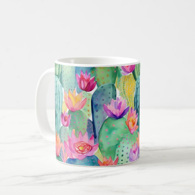 Cactus Flower Art Desert Colorful Southwest Roligt Kaffemugg (Framsida vänster)