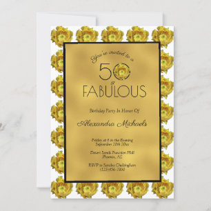 Cactus Flower Black & Metallic Guld 50 & Fabulous Inbjudningar