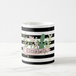 Cactus Flower Black White Rand Kaffemugg