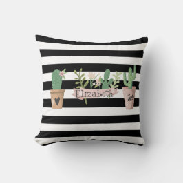 Cactus Flower Black White Rand Kudde