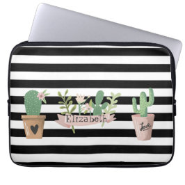 Cactus Flower Black White Rand Laptop Fodral